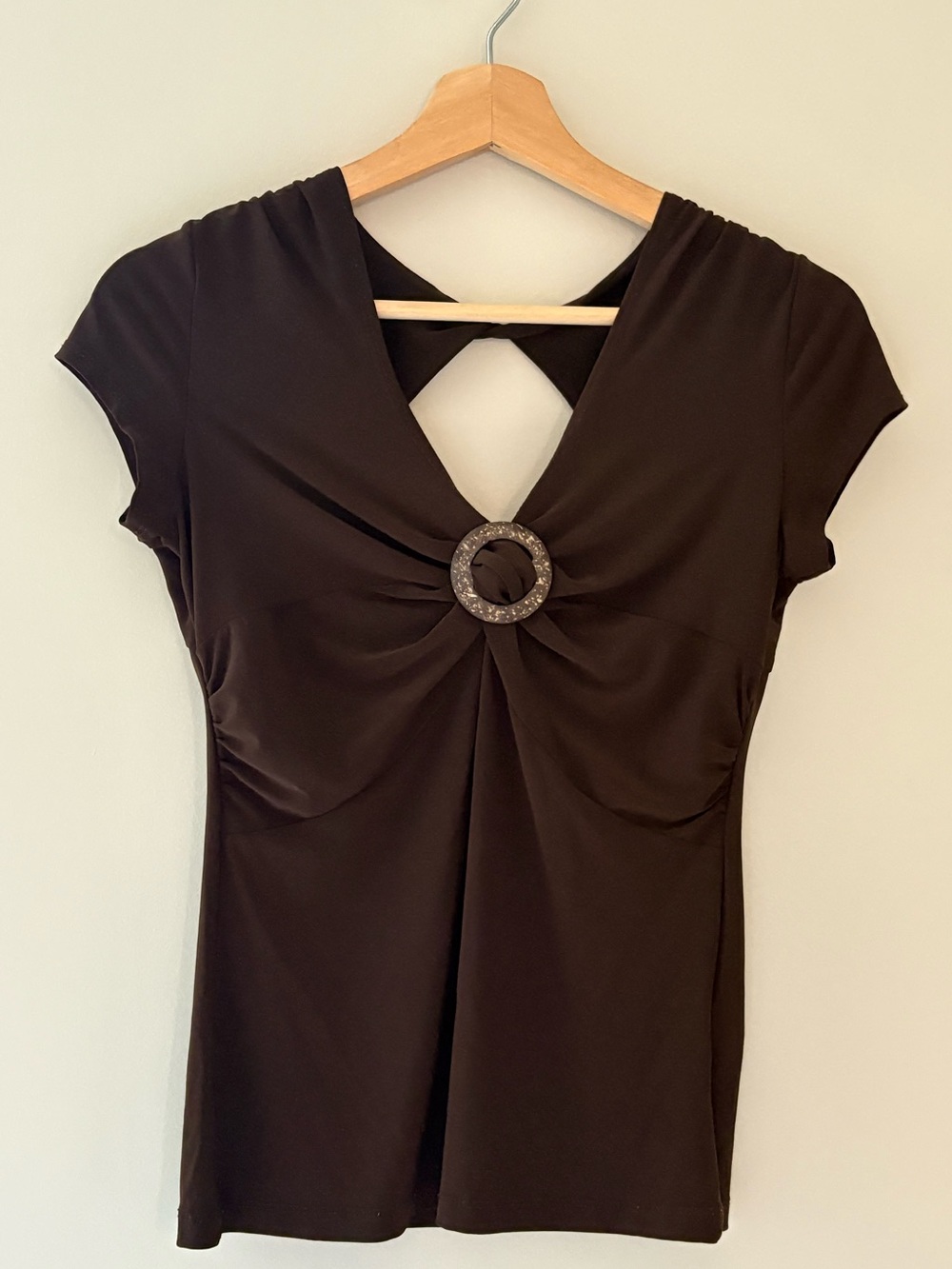 REITMANS | R Petites y2k Brown top with wooden detail | size Small